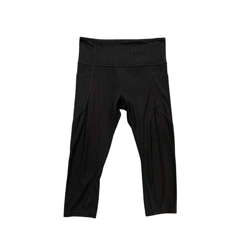 Athleta Leggings Womens M Medium Black Salutation Stash Pocket High Rise Capri